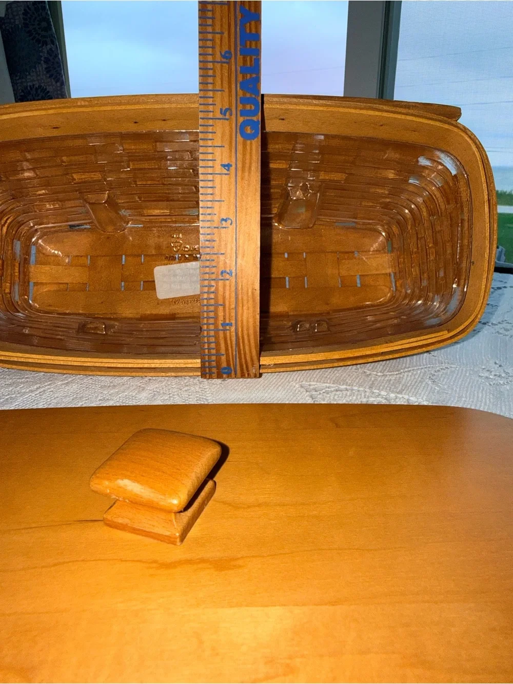 Longaberger Wood Weave Storage Basket with Lid - Honey Brown